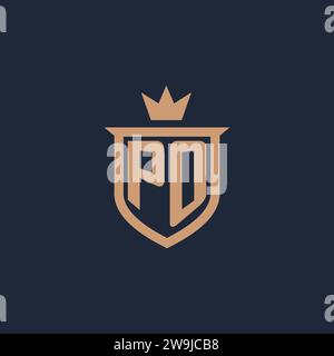 PO monogram initial logo with shield and crown style design ideas Stock Vector