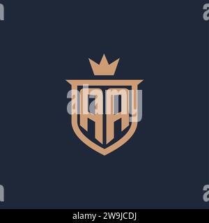 AA monogram initial logo with shield and crown style design ideas Stock Vector