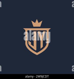 JY monogram initial logo with shield and crown style design ideas Stock Vector