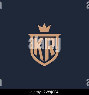 KR monogram initial logo with shield and crown style design ideas Stock Vector