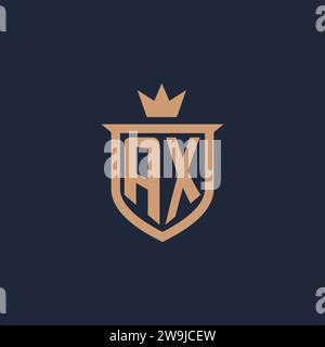 AX monogram initial logo with shield and crown style design ideas Stock Vector