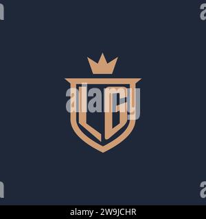 LG monogram initial logo with shield and crown style design ideas Stock Vector