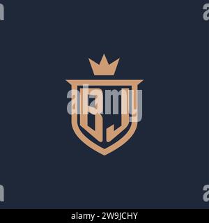 BJ monogram initial logo with shield and crown style design ideas Stock Vector