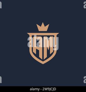 AM monogram initial logo with shield and crown style design ideas Stock Vector