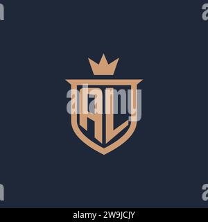 AL monogram initial logo with shield and crown style design ideas Stock Vector