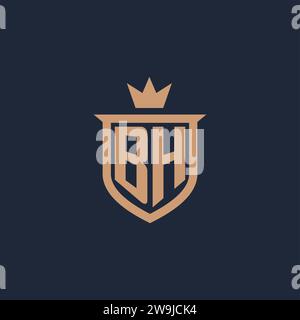 BH monogram initial logo with shield and crown style design ideas Stock Vector