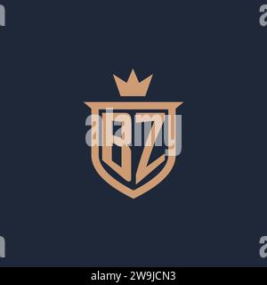 BZ monogram initial logo with shield and crown style design ideas Stock Vector