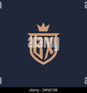 BX monogram initial logo with shield and crown style design ideas Stock Vector