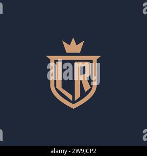 LR monogram initial logo with shield and crown style design ideas Stock Vector