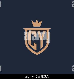CY monogram initial logo with shield and crown style design ideas Stock Vector