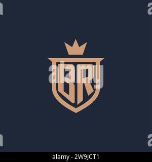 BR monogram initial logo with shield and crown style design ideas Stock Vector