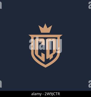 CQ monogram initial logo with shield and crown style design ideas Stock Vector