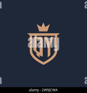 QY monogram initial logo with shield and crown style design ideas Stock Vector