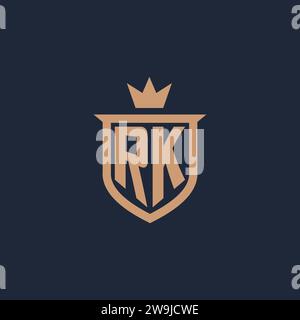 RK monogram initial logo with shield and crown style design ideas Stock Vector