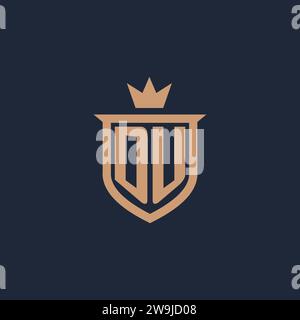 DU monogram initial logo with shield and crown style design ideas Stock Vector