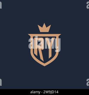 RY monogram initial logo with shield and crown style design ideas Stock Vector