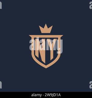 NY monogram initial logo with shield and crown style design ideas Stock Vector