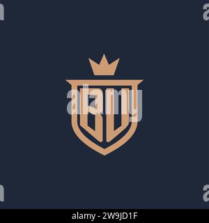 BU monogram initial logo with shield and crown style design ideas Stock Vector