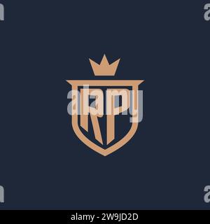 RP monogram initial logo with shield and crown style design ideas Stock Vector