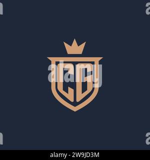 CG monogram initial logo with shield and crown style design ideas Stock Vector
