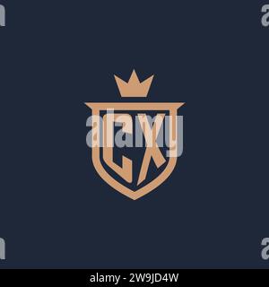 CX monogram initial logo with shield and crown style design ideas Stock Vector