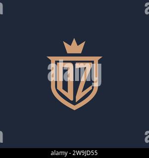 DZ monogram initial logo with shield and crown style design ideas Stock Vector