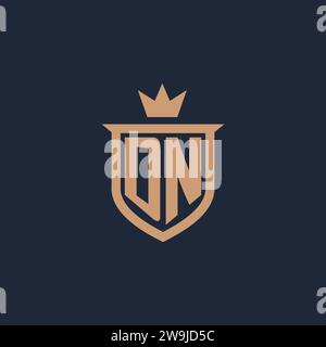 DN monogram initial logo with shield and crown style design ideas Stock Vector