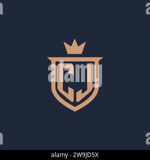 CJ monogram initial logo with shield and crown style design ideas Stock Vector