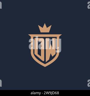 DW monogram initial logo with shield and crown style design ideas Stock Vector