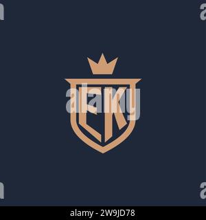 EK monogram initial logo with shield and crown style design ideas Stock Vector