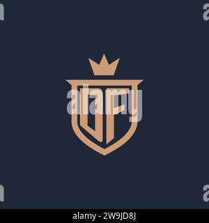DF monogram initial logo with shield and crown style design ideas Stock Vector