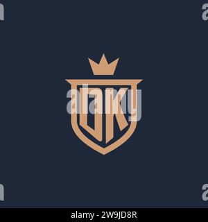 DK monogram initial logo with shield and crown style design ideas Stock Vector