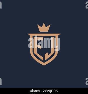 EJ monogram initial logo with shield and crown style design ideas Stock Vector