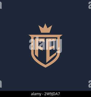 FE monogram initial logo with shield and crown style design ideas Stock Vector