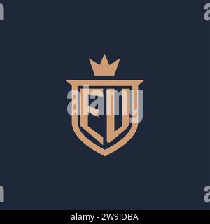 EU monogram initial logo with shield and crown style design ideas Stock Vector
