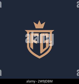 FG monogram initial logo with shield and crown style design ideas Stock Vector