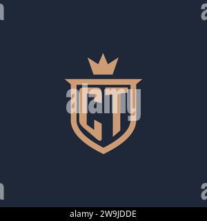 CT monogram initial logo with shield and crown style design ideas Stock Vector