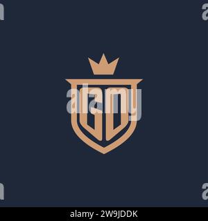 GO monogram initial logo with shield and crown style design ideas Stock Vector
