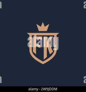 FK monogram initial logo with shield and crown style design ideas Stock Vector