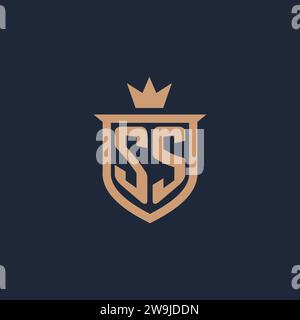 SS monogram initial logo with shield and crown style design ideas Stock Vector