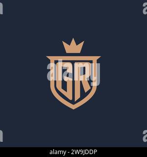 GR monogram initial logo with shield and crown style design ideas Stock Vector