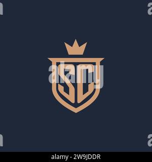 SC monogram initial logo with shield and crown style design ideas Stock Vector