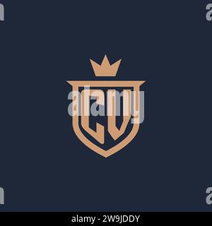 CV monogram initial logo with shield and crown style design ideas Stock Vector