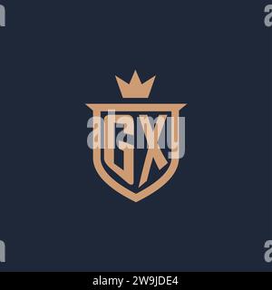GX monogram initial logo with shield and crown style design ideas Stock Vector