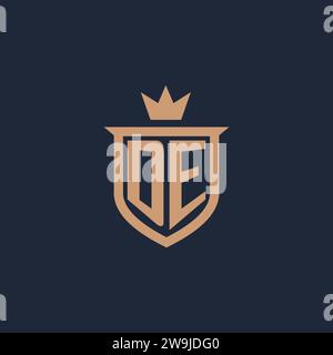DE monogram initial logo with shield and crown style design ideas Stock Vector