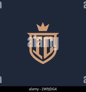IC monogram initial logo with shield and crown style design ideas Stock Vector