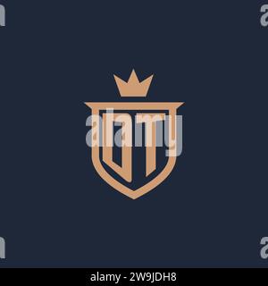 DT monogram initial logo with shield and crown style design ideas Stock Vector
