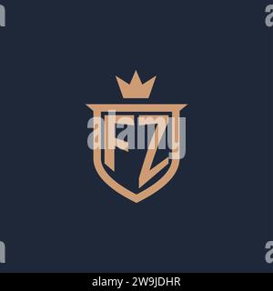 FZ monogram initial logo with shield and crown style design ideas Stock Vector
