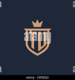 TU monogram initial logo with shield and crown style design ideas Stock Vector