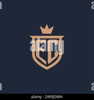 EC monogram initial logo with shield and crown style design ideas Stock Vector
